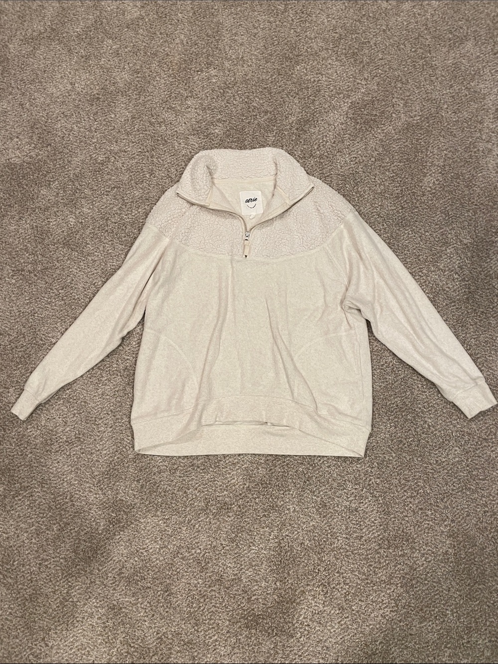 Aerie Cream Sherpa Half-Zip Pullover